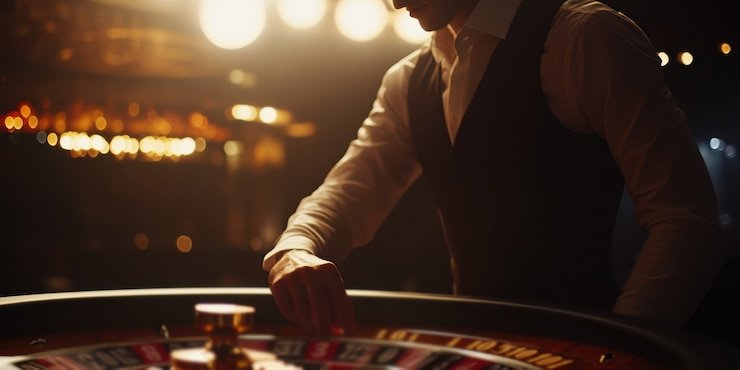 Studio dealer langsung pusat menang dengan meja blackjack, kartu asli, dan kamera multi-sudut