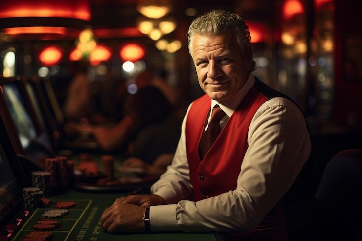 Tabel strategi dasar blackjack dan opsi taruhan di antarmuka pusat menang